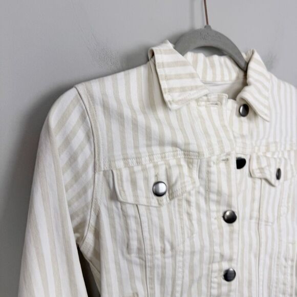 FRAME DENIM | Le Vintage Courtyard Stripe Denim Jscket Tan White Women’s Size XS - Picture 4 of 12